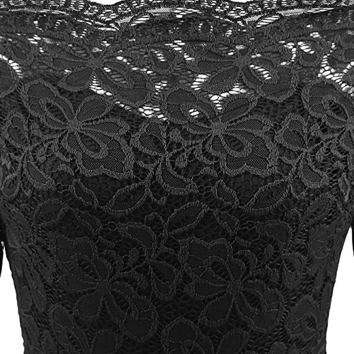 Vestido Fiesta Encaje Vintage Hombros Descubierto Manga 3/4
