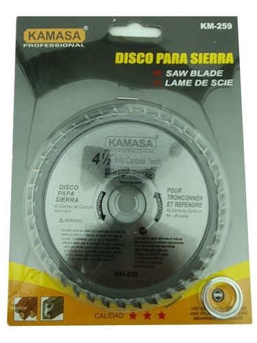 Disco Sierra Circular 4 1/2 Pulgadas 40 Dientes Kamasa