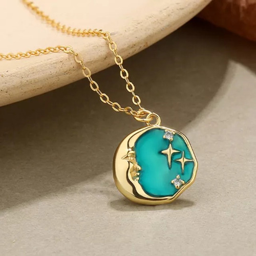 Collar Dorado Luna Estrellas Calipso Plata 925 + Caja