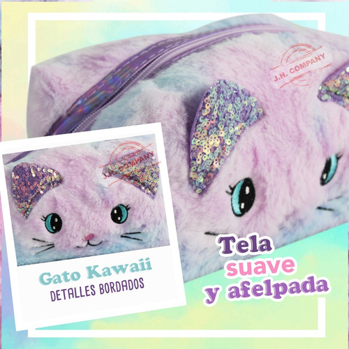 Imagen 3 de 10 de Bolsa Afelpada Bordado Gato Kawaii Crossbody Cadena 12058