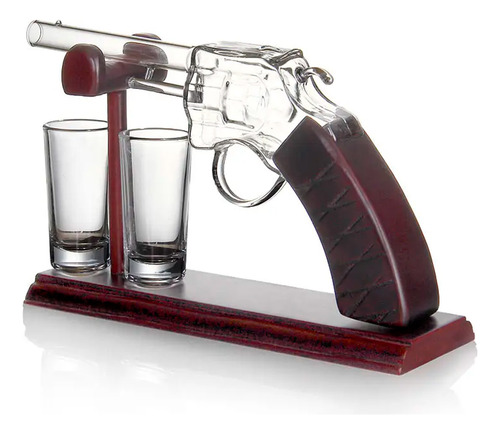 Decanter Whisky Tequila Formato Revolver Com 2 Copos Shot