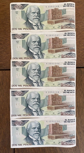 Billetes 2000 Pesos Mexicanos 1987 Serie Da - K3050245 A 250