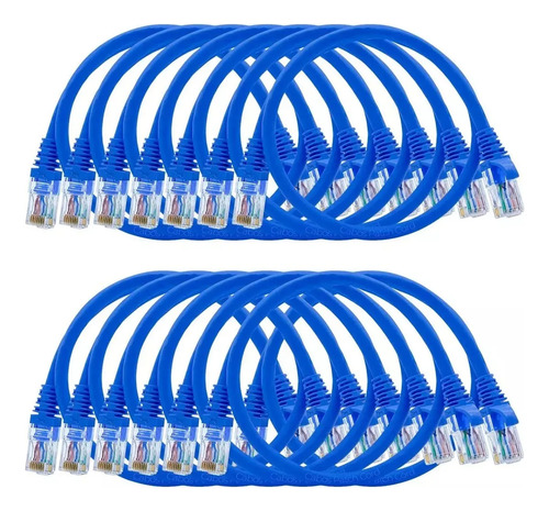 Kit 70 Und Cabo Patch Cord Cat6 - 50cm Azul Com Capa