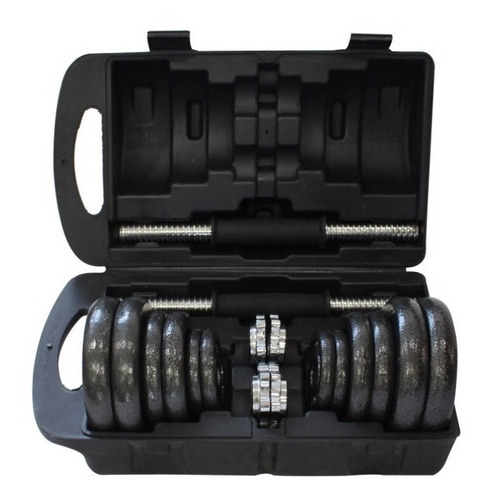 Kit 2 Mancuernas 12 Discos Pesas Maletin Gimnasio 20 Kilos