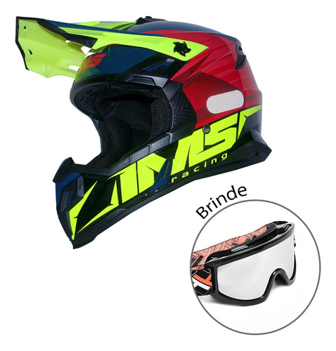 Capacete Ims Extreme Azul/vermelho Trilha+ Óculos Mattos