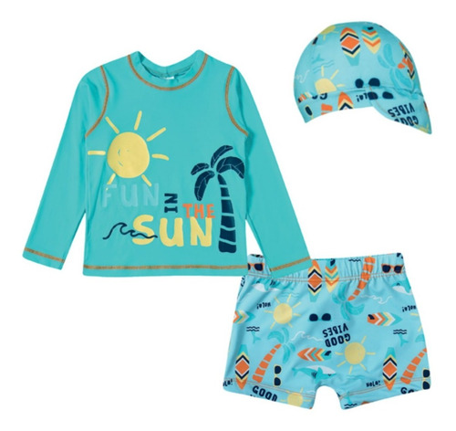 Imagem 4 de 6 de Conjunto Bebe Infantil Sungão Camiseta Praia Proteção Solar