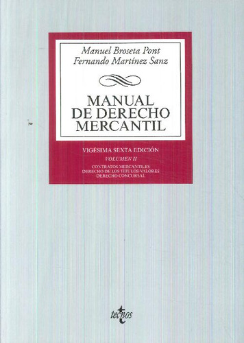 Libro Manual De Derecho Mercantil. Volumen Ii De Manuel Bros