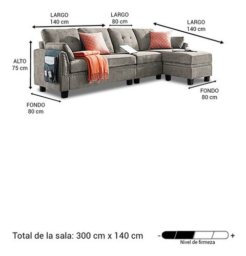 Sala Celeste Lino Gris Izquierda 3pzs Sofa Sillon Sala