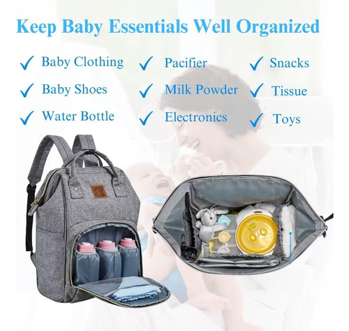 Mochila Para Pañales Impermeable Gran Capacidad Color Gris