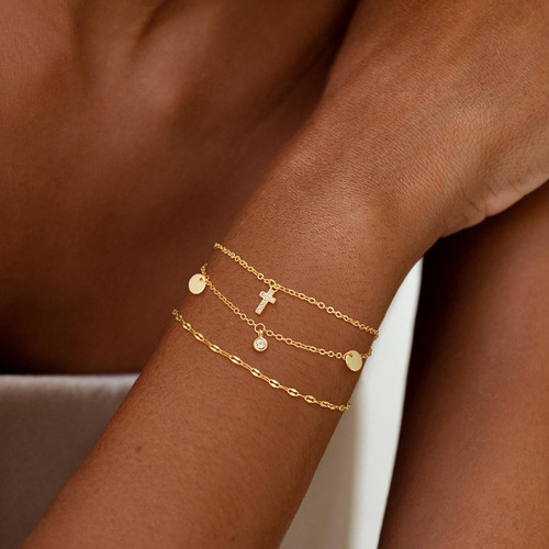Pulsera De Cruz De Oroen Oro De 14 Quilates Para Mujer