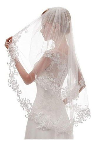 . Velo De Novia Corto De Encaje De 2 Niveles For Mujer Con