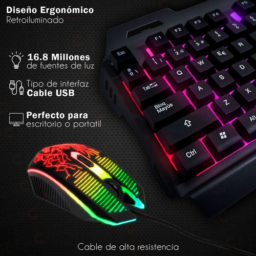 Combo Kit Gamer Teclado Y Mouse Retroiluminado Led Usb Pc