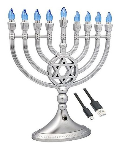 Menorah De Hanukkah De Plata Eléctrica Led Tradicional Con 