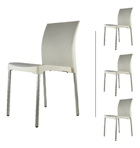Set De 4 Sillas D Plástico Restaurante Color Blanco