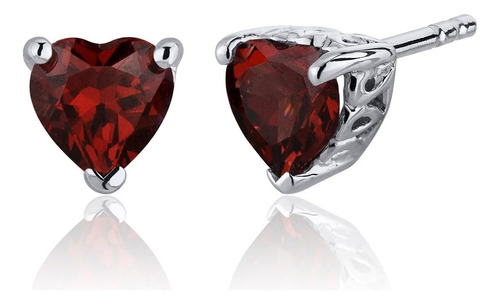 Peora Garnet Heart Stud Pendientes Plata De Ley 925, Solitai