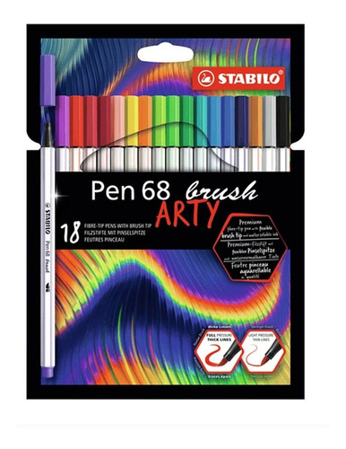 Set Stabilo Pen68 Brush 18 Colores Rotulador Punta De Pincel
