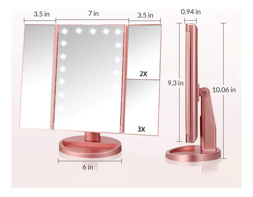 Espejo De Maquillaje Iluminado De 3 Pliegues Aumento