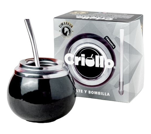 Mate Criollo Cerámica Acero Inox Bombilla Caja Regalo 