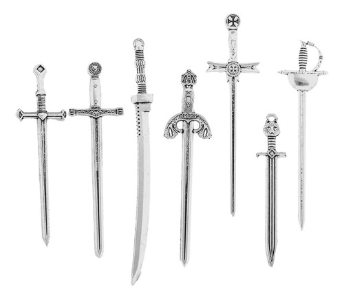 * 7 Peças Mini Pingentes De Espada Antigos, Amuletos De