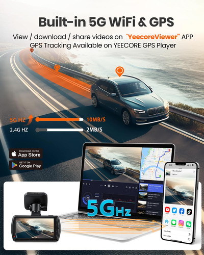 Dash Cam Yeecore Dual 4k+hdr 1080p Wifi Gps Con Pantalla De