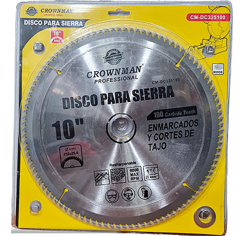 Disco Sierra Circular 10   100 Dientes 250x 25.4mm Crownman