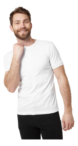 Camiseta Cuello Botones Manga Corta Blanca Para Hombre