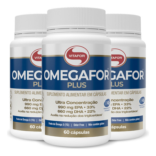 Kit 3 Omegafor Plus Da Vitafor 60 Cápsulas Ômega 3 Sabor Sem Sabor