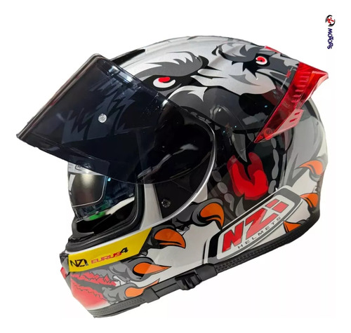 Jm Nuñez Casco Integral Nzi Eurus 2 Komet Rojo Doble Visor Gris/amarillo Furious M (57-58 Cm)