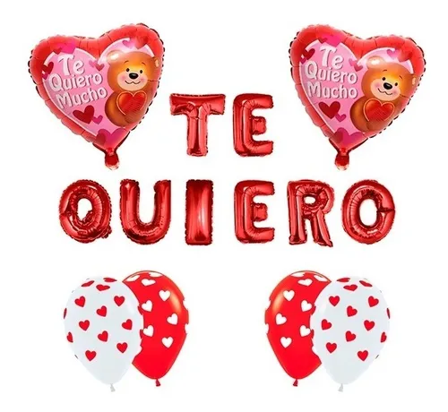 Globos De Corazones Rojos Amor Con Letras Te Amo Decoracion Para  Aniversario Set