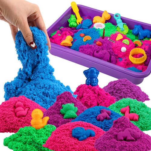 Contenedor Sensorial Con 43 Piezas Y Arena De Colores Púrpura, Verde, Azul, Rojo