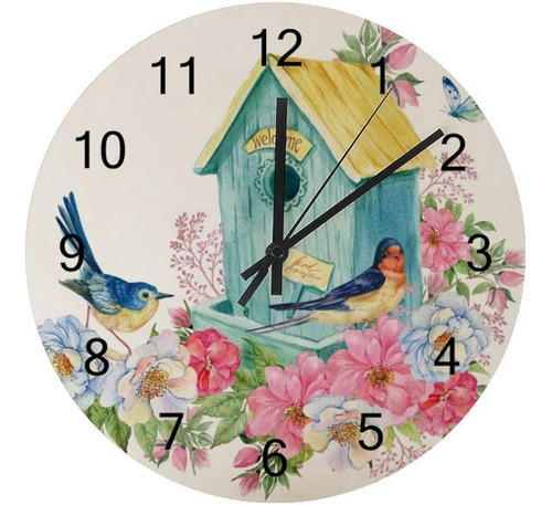 ~? Top Carpenter Silent Wooden Round Wall Clock Bird House S