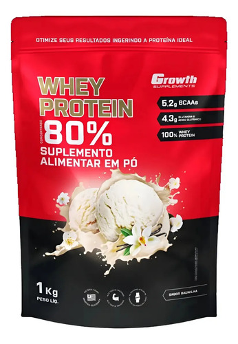 Whey Protein 80% Concentrado 1kg - Growth Supplements Baunilha