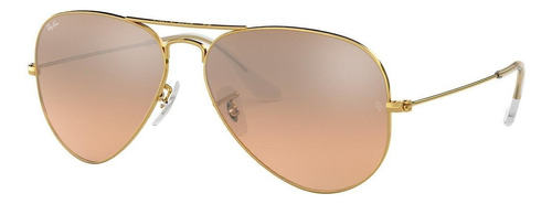 Gafas de sol Ray-Ban Aviator Gradient Standard con marco de metal color polished gold, lente silver/pink de cristal espejada, varilla polished gold de metal - RB3025