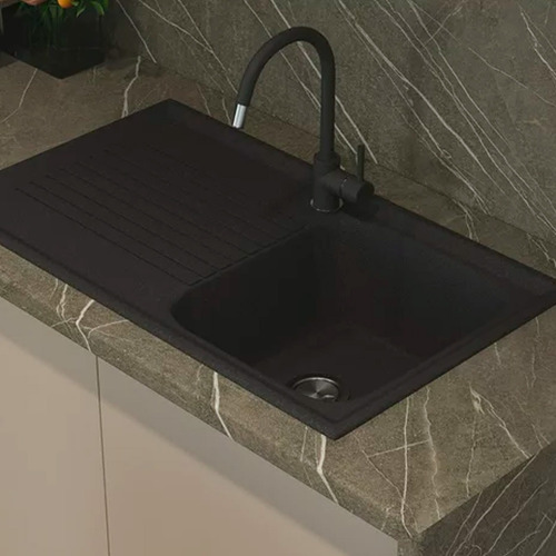 Tarja Empotrar Acero Inox 80x50 Izquierda Negro Cocina Lujo