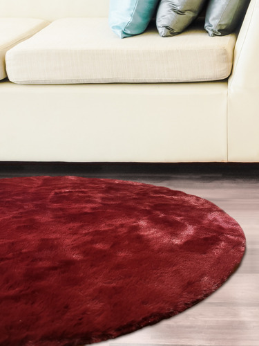 Alfombra Peluda Nórdica Redonda 90 Cm Piel Conejo Sintetica 90 Cm 90 Cm Nordica Bordó