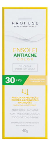 Protetor Solar Antiacne Color FPS 30 Translúcido Profuse Ensolei Caixa 40g