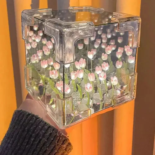 Lampara De Tulipanes Infinitos - Cubo Espejos 10cm X 10cm