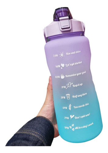 Botella de agua Academia de 2 litros, Galon Squeeze, color lila motivacional