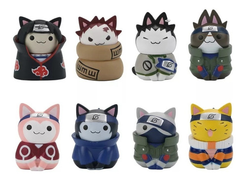 Naruto Gatos Konoha Village Colección 8 Figuras En Bolsa 