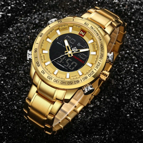 Relógio Naviforce 9093 Dourado Analógico Digital Promoção