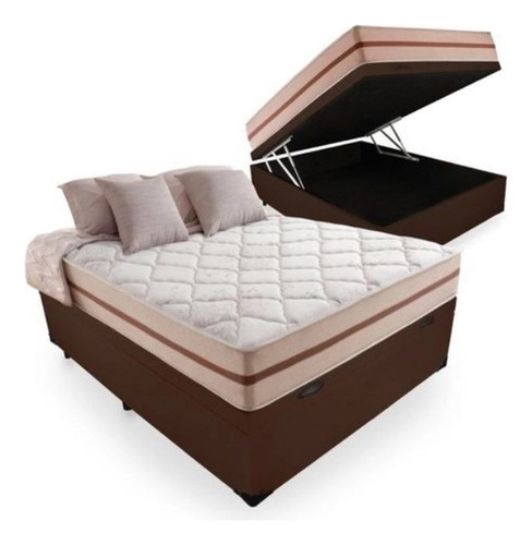 Cama Box Baú Casal Com Colchão Pillow Angel Molas Ensacadas Cor Marrom