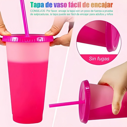 . Vasos Magicos Cambian De Color Con Tapa Y Popote 710ml