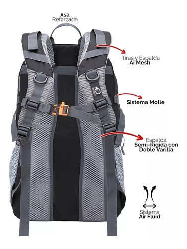 Imagen 5 de 8 de Mochila De Camping Trekking Discovery Adventure 40l C/ Funda Color 21619 Negra