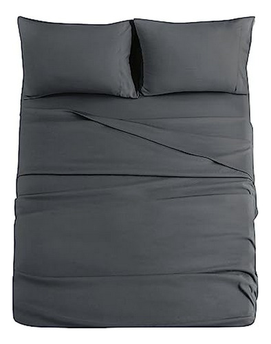 Juego De Sábanas  King Size, Gris Oscuro, 4 Piezas