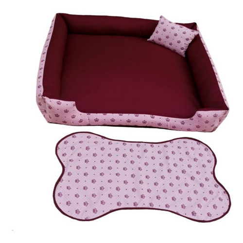 Cama Para Dog Caminha Pra Cachorro Grande Gg 95x95cm +tapete Cor Vinho Coroa