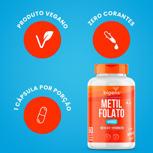 2x Metilfolato 400mcg Com B12 + B6 | Formas Ativas, 120 Cáps | Bigens