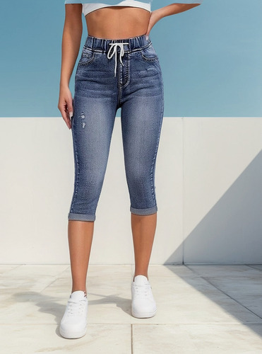 Pantalones Cortos De Mezclilla Elásticos En La Cintura