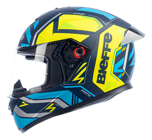Capacete Bieffe B12 Phanton Esportivo Azul Moto Aerofolio Cor Amarelo Azul Fosco Tamanho do capacete 56