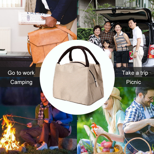 Bolsa De Mano Aislante A Rayas Para Mujer, Tamaño Grande, Re