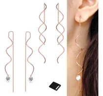 Comprar 2 pares de pendientes largos con colgante elegantes pendientes largos de oro rosa aretes colgantes joyeria mujer regalos para mujeres